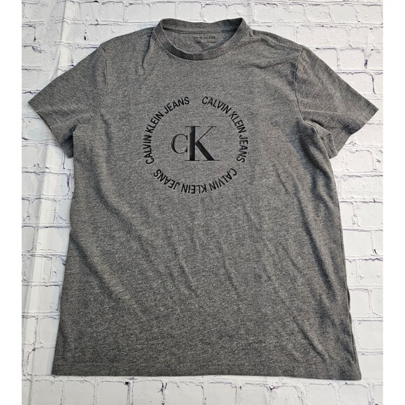 Calvin Klein Jeans Men’s Gray T-Shirt XS Logo Circle Graphic Cotton Blend - Picture 1 of 11
